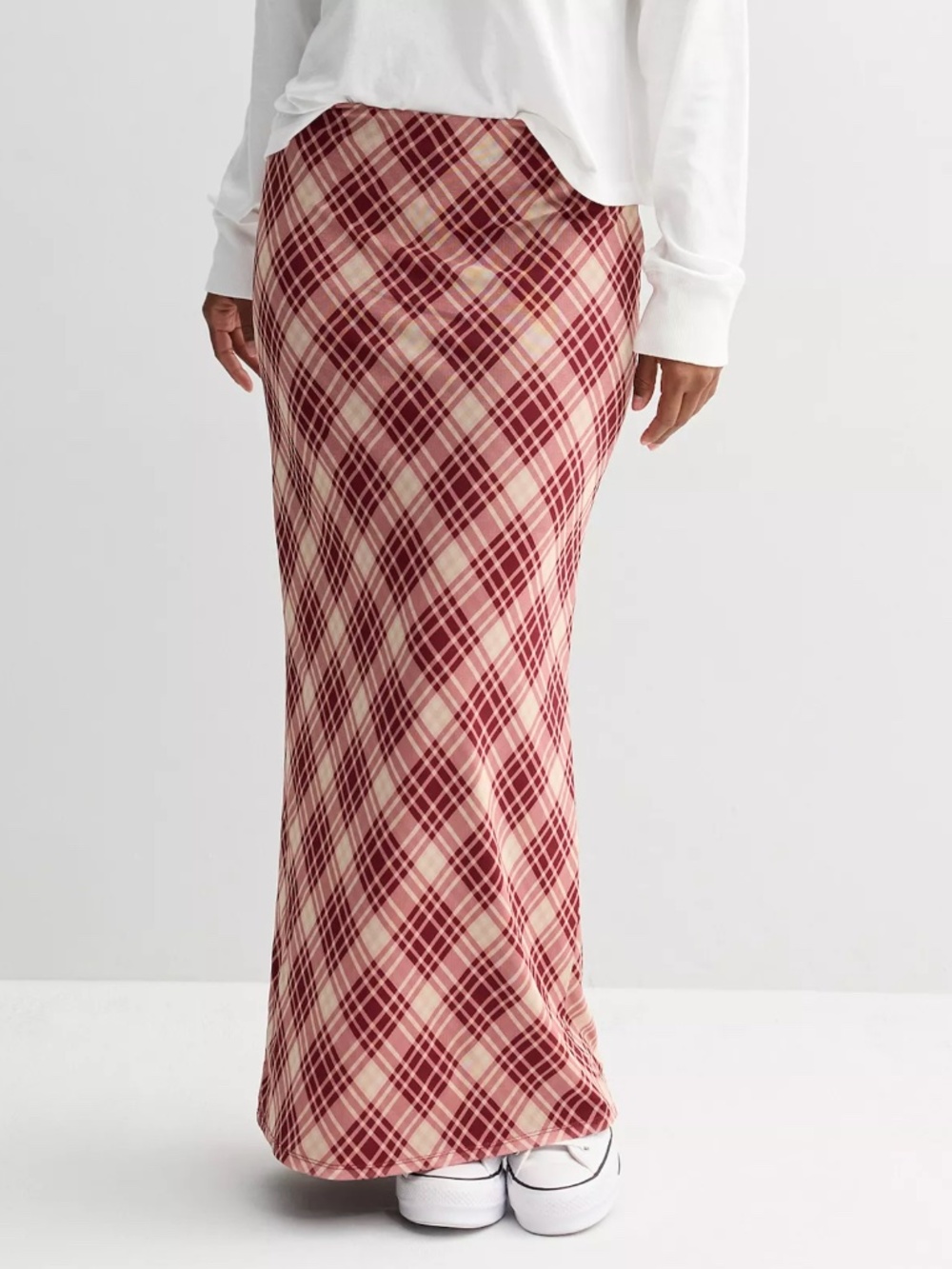NWT Love, Fire Cabernet Plaid Low Rise Mesh Maxi Skirt XS